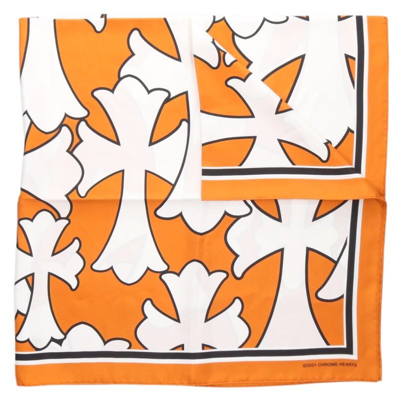 クロムハーツ Chrome Hearts   CH SCARF セメタリープリントシルクスカーフ(オレンジ色)【714062】【SJ02】【小物】【中古】bb415#rinkan*A