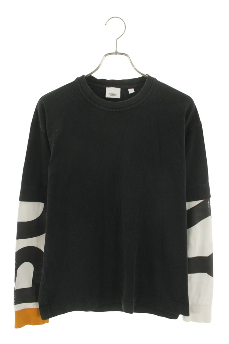 バーバリー Burberry 大きさ:M  8029139 レイヤードアームロゴプリントスウェット(黒いこと×白いこと)【914062】【BS99】【メンズ】【中古】bb426#rinkan*C