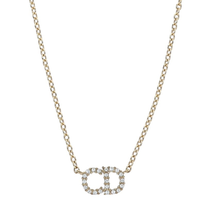ディオール DIOR CDモチーフラインストーンネックレス(ゴールド×クリア 3.3g)【606062】【BS99】【小物】【中古】bb453#rinkan*C|RINKAN