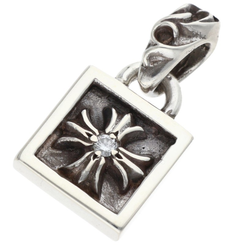 クロムハーツ Chrome Hearts   FRAMED CH PLUS 1DIA フレームドCHつけ加える 1金剛石 引きつける しろがね色首飾りとっ始め(しろがね色×せつ然たる 4.78g)【624062】【NO05】【小物】【中古】bb411#rinkan*B