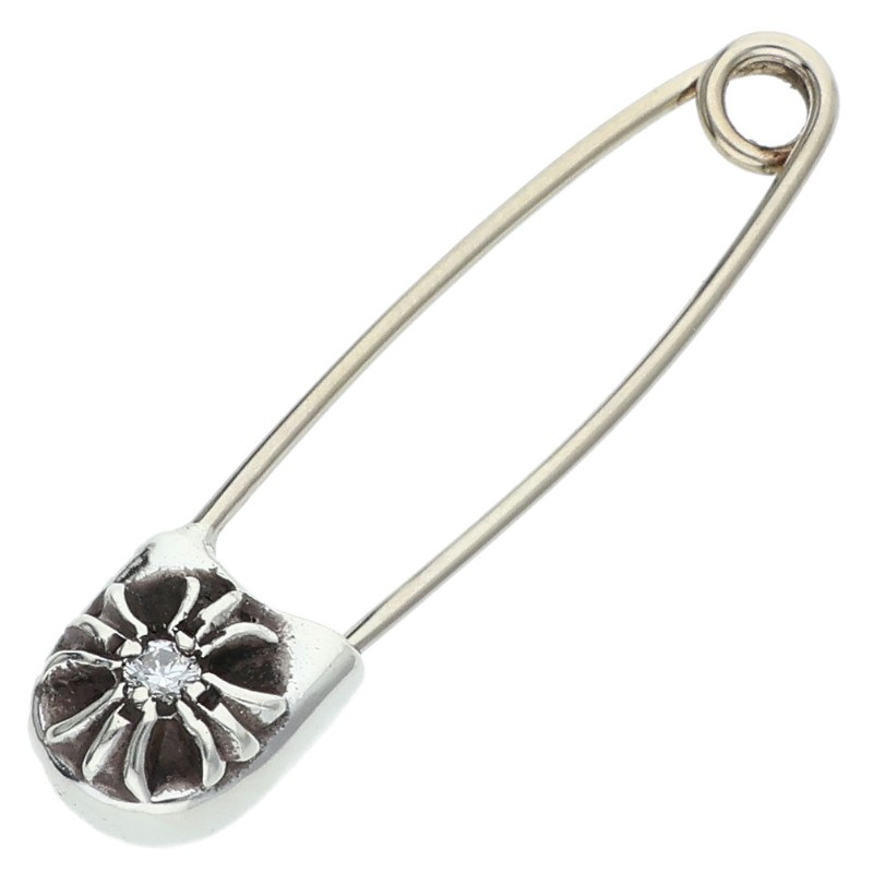 クロムハーツ Chrome Hearts   SAFETY PIN SM 1DIA スモールセーフティピン 1金剛石 しろがね色首飾りいの一番(しろがね色×せつ然たる 1.93g)【824062】【os06】【小物】【中古】bb453#rinkan*B