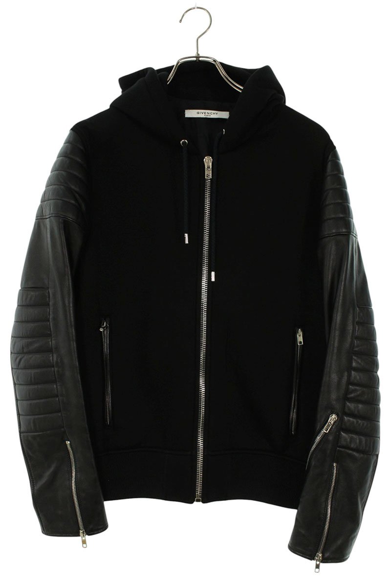 ジバンシィ GIVENCHY サイズ:48  17F 0318 444 袖レザー切替ジップパーカー(ブラック)【105062】【BS99】【メンズ】【中古】bb33#rinkan*B