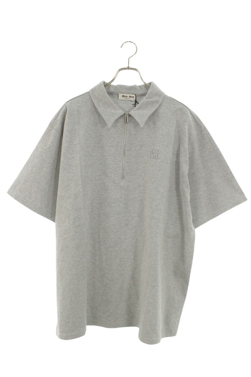 ミュウミュウ miumiu 大いさ:46  26SS  MML05K S000 19PM ロゴデザインハーフジップ半袖スポーツシャツ(薄墨色)【024062】【SB01】【メンズ】【中古】bb18#rinkan*S