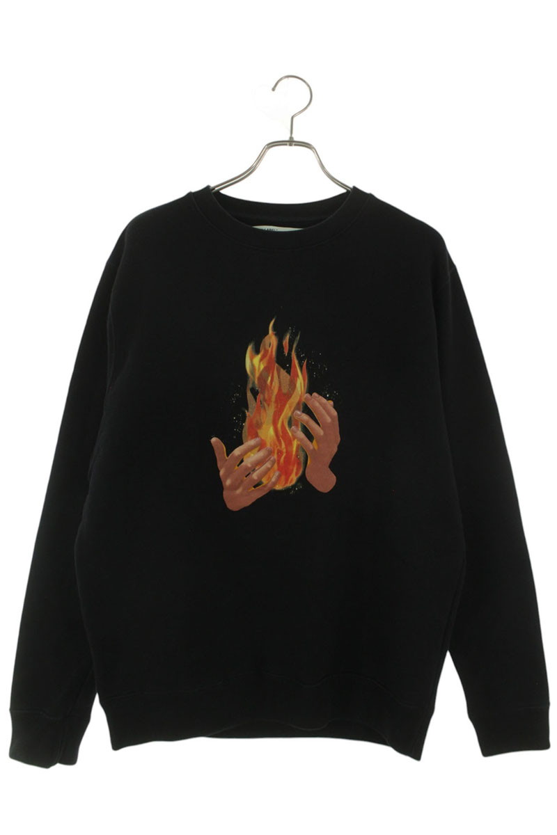 オフホワイト OFF-WHITE サイズ:M OMBA003S18192078 ファイヤープリントスウェット(ブラック)【124062】【OM10】【メンズ】【中古】bb396#rinkan*B|RINKAN