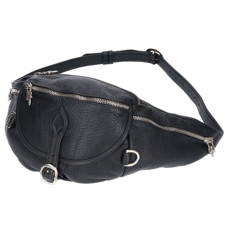 クロムハーツ Chrome Hearts   #1 SNAT PACK スナットパック ダガージップガンスリンガーベルトレザーボディーバッグ(黒いこと×しろがね色)【124062】【os06】【小物】【中古】bb453#rinkan*A