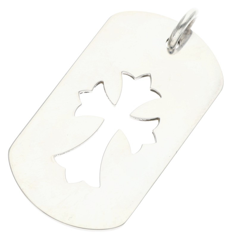クロムハーツ Chrome Hearts   D TAG LRG CO CRS カットアウトクロス ラージドッグタグネックレストップ(しろがね色 17.4g)【724062】【FK04】【小物】【中古】bb334#rinkan*B