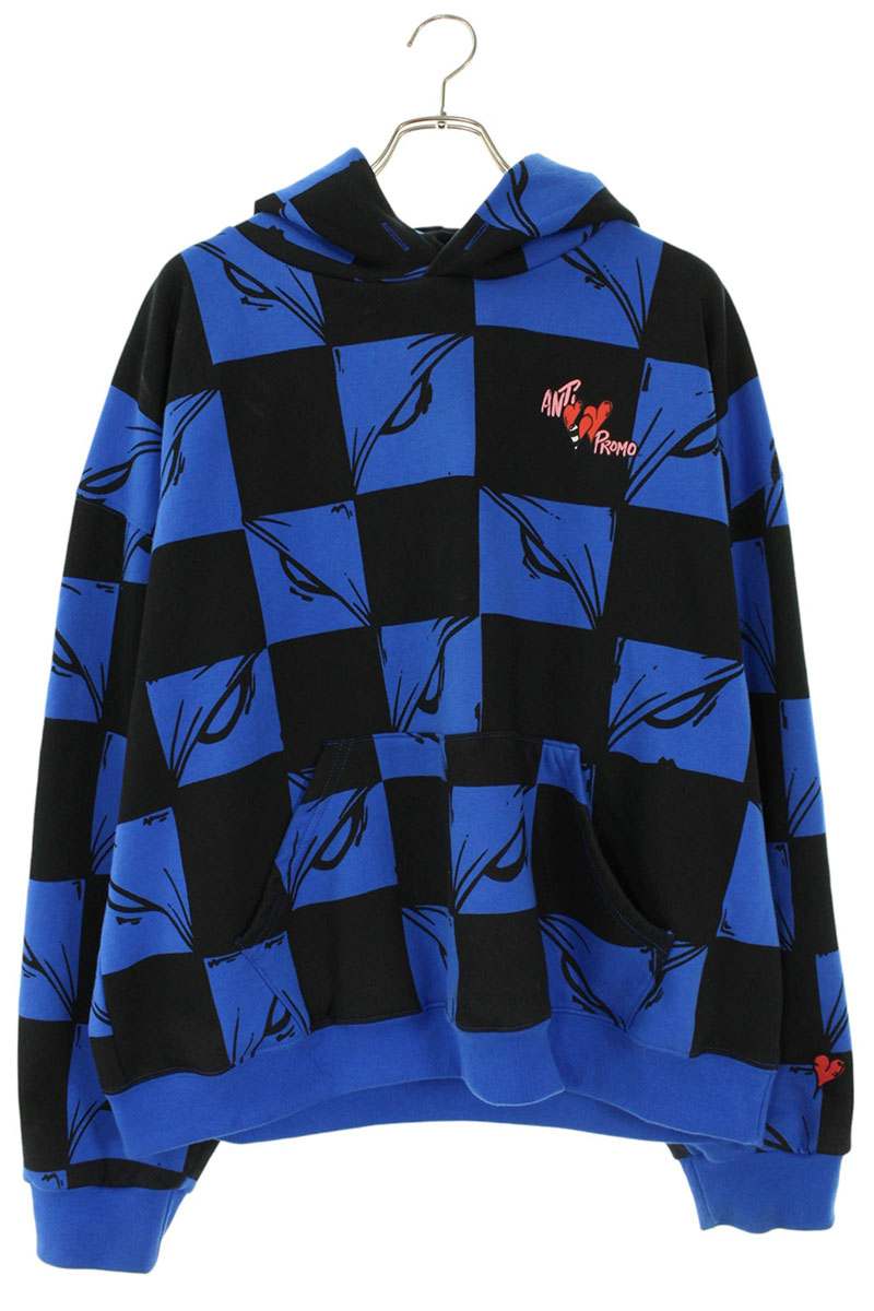アンチプロモ ANTI PROMO 大きさ:XL  99EYES HOODIE MATTY BOYプリントプルオーバーパーカー(青色)【425062】【SS13】【メンズ】【中古】bb132#rinkan*B