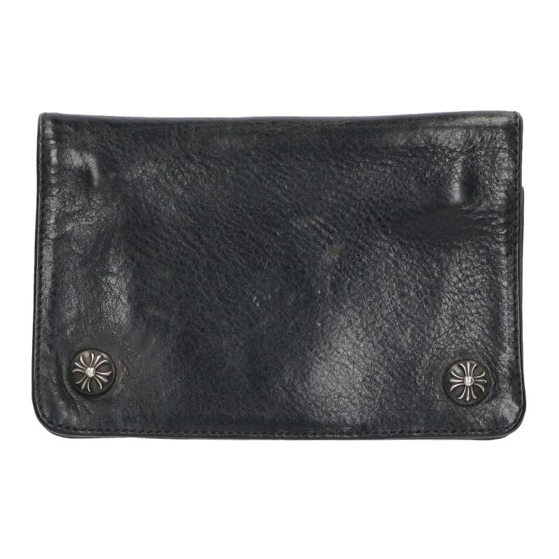 クロムハーツ Chrome Hearts   2ZIP 2ジップ クロスボタンレザーウォレット銭入れ(黒いこと×しろがね色)【224062】【SS07】【小物】【中古】bb212#rinkan*B