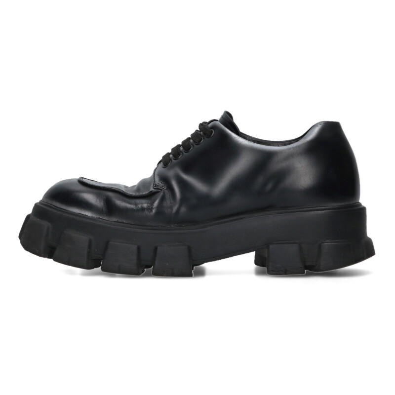 プラダ PRADA 大きさ:9  2EE356 ブラッシュドダービーモノリスシューズ(黒いこと)【224062】【SB01】【メンズ】【小物】【中古】bb380#rinkan*C