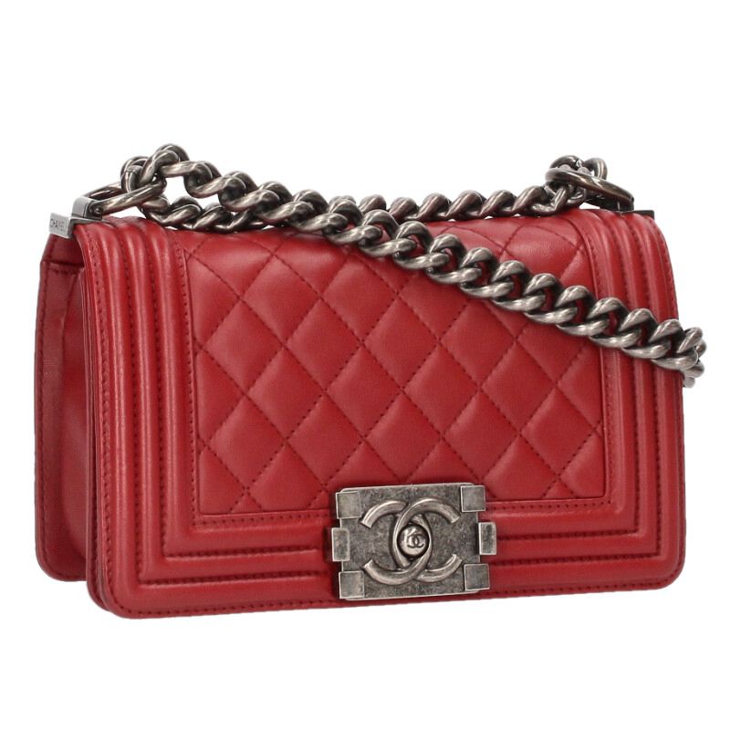 シャネル CHANEL　サイズ:20 ボーイシャネル20 ラムスキンチェーンショルダーバッグ(レッド&times;シルバー)【224062】【SB01】【小物】【中古】bb30#rinkan*B｜RINKAN