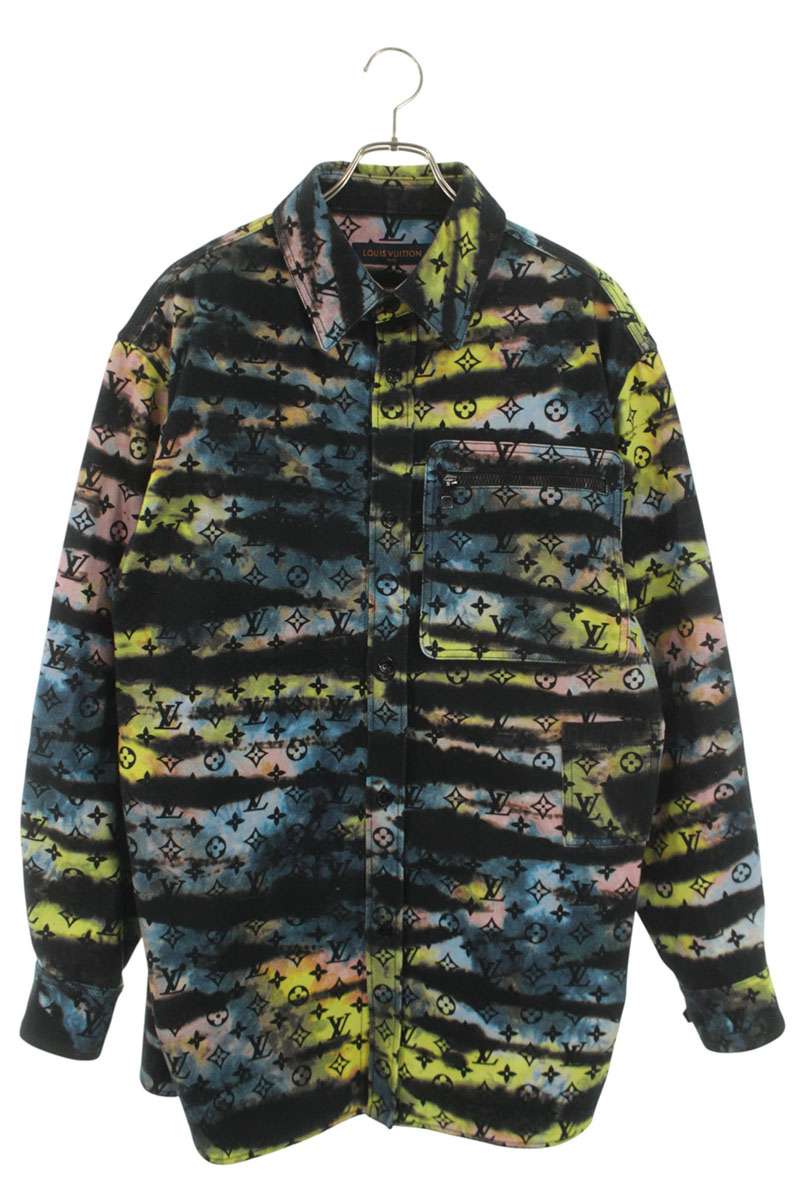 ルイヴィトン LOUISVUITTON サイズ:XL 21AW RM2129 H98 HLA10W モノグラムタイダイ デニム長袖シャツ(ブラック×イエロー調×ブルー調)【324062】【SB01】【メンズ】【中古】bb87#rinkan*B|RINKAN