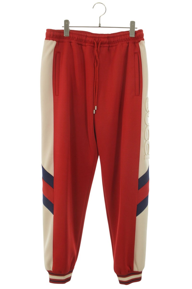 グッチ GUCCI サイズ:M 715190 XJETH ロゴサイドライントラックロングパンツ(レッド×ベージュ)【424062】【BS99】【メンズ】【中古】bb315#rinkan*A|RINKAN