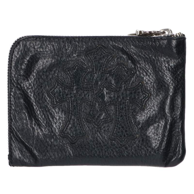 クロムハーツ Chrome Hearts   2 SIDE ZIP CEM 2サイドジップセメタリー 3セメタリークロスダガージップレザーウォレット(黒いこと×しろがね色)【324062】【GZ11】【小物】【中古】bb376#rinkan*C