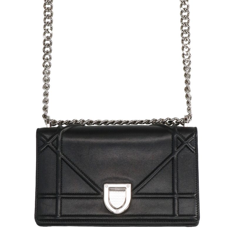 ディオール Christian Dior   MINI DIORAMA チェーンレザーショルダーバッグ(黒いこと×しろがね色)【515062】【BS99】【小物】【中古】bb471#rinkan*B