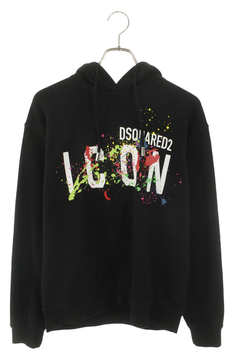 ディースクエアード DSQUARED2 大いさ:L  S79GU0072 ロゴプリントパーカー(黒いこと)【624062】【BS99】【メンズ】【中古】bb297#rinkan*B パーカー-メンズファッション