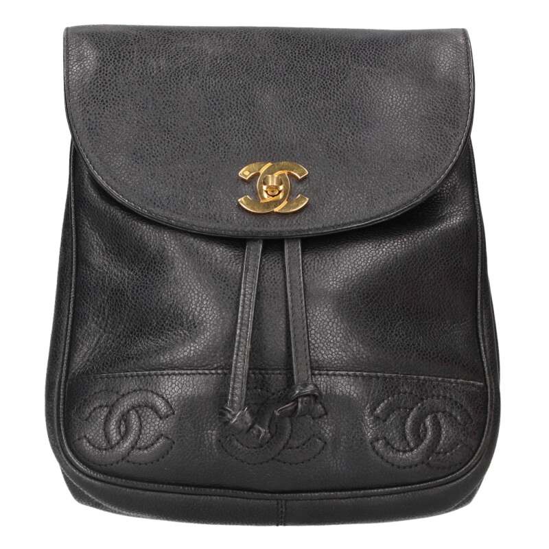 シャネル CHANEL  トリプルココリュックサックリュック(黒いこと×ゴールド)【424062】【GZ14】【小物】【中古】bb379#rinkan*C