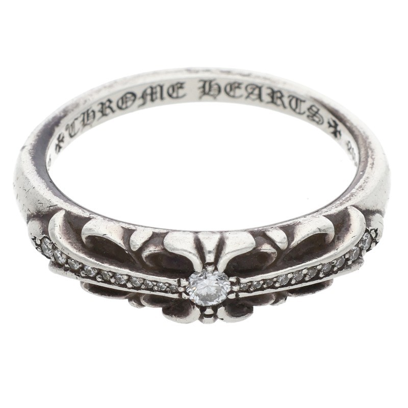 クロムハーツ Chrome Hearts 大きさ:23号  BABY CLSC P D ベイビークラシックフローラルクロス PAVE金剛石 しろがね色輪っか(しろがね色×せつ然たる 6.02g)【524062】【聞き入れる15】【小物】【中古】bb379#rinkan*B