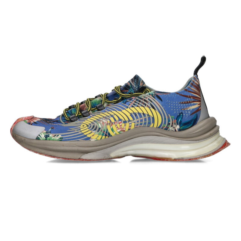 グッチ GUCCI 大いさ:7  GUCCI RUN 総柄ローカットスニーカー(青碧×薄墨色)【624062】【BS99】【メンズ】【小物】【中古】bb187#rinkan*C
