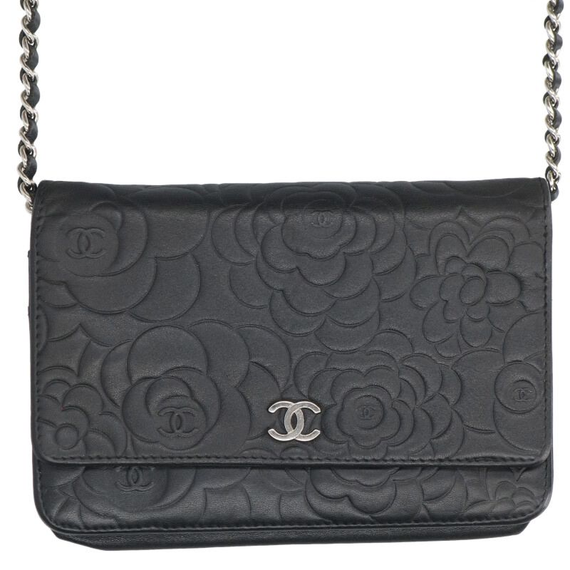 シャネル CHANEL   A47421 カメリアチェーンウォレット(黒いこと×しろがね色)【106062】【BS99】【小物】【中古】bb334#rinkan*B