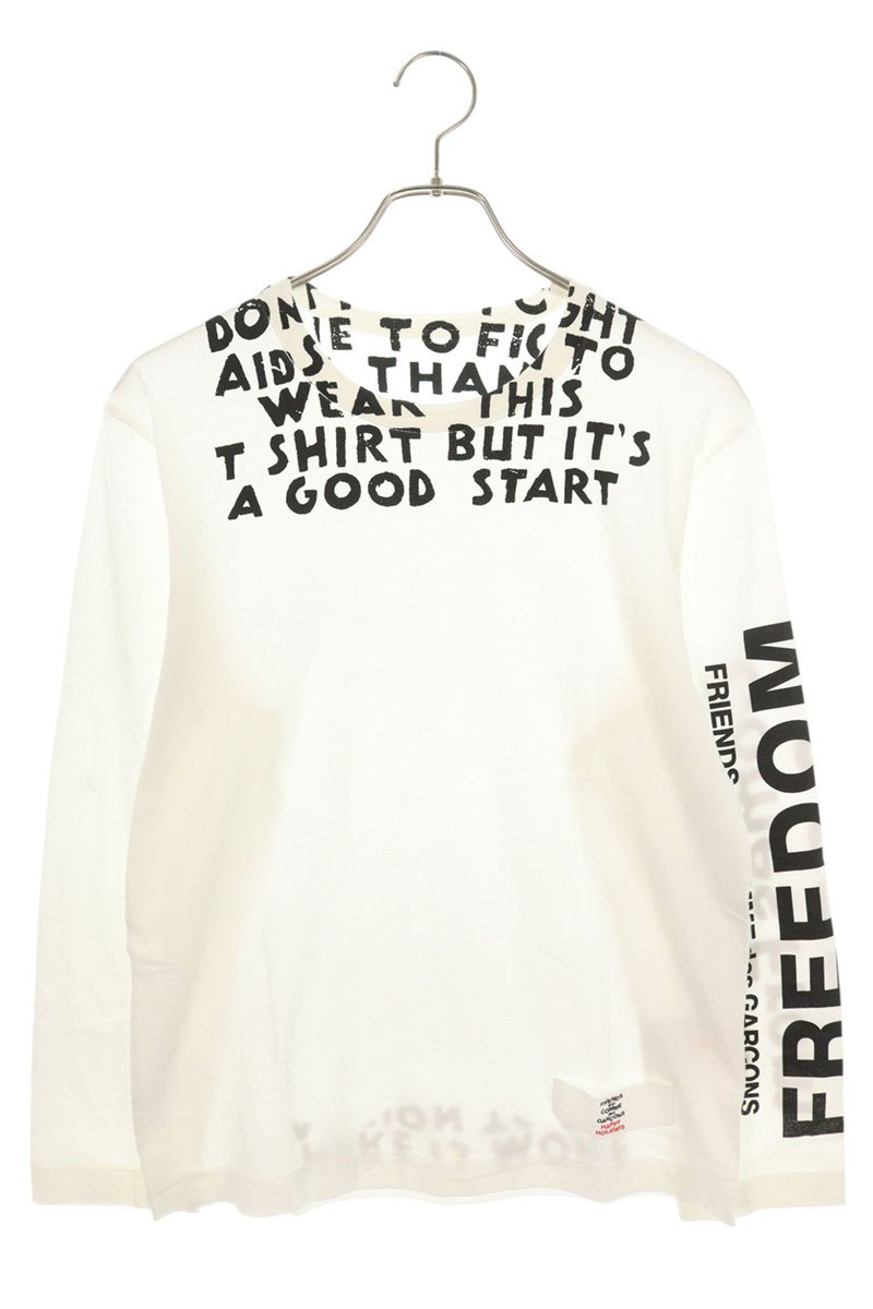 コムデギャルソン COMME des GARCONS ×メゾンマルジェラ Maison Margiela サイズ:S 18AW OB-T003 レタリングプリント長袖カットソー(ホワイト×ブラック)【105062】【BS99】【メンズ】【中古】bb380#rinkan*B|RINKAN