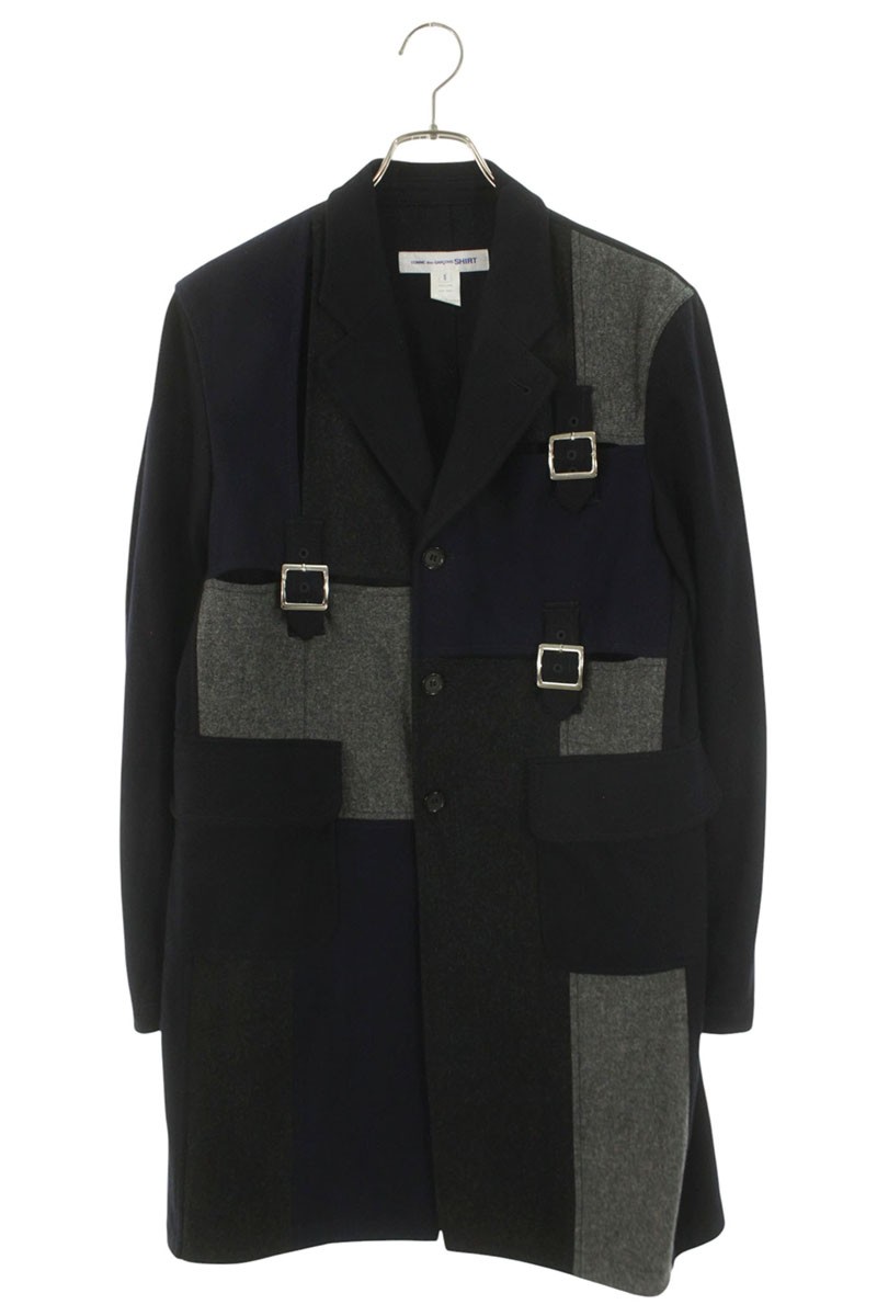 コムデギャルソンシャツ COMME des GARCONS SHIRT 大いさ:S  W28163 パッチワークベルトデザインコート(米国海軍)【624062】【BS99】【メンズ】【中古】bb187#rinkan*B コート・ジャケット-メンズファッション