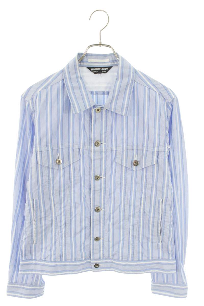 コムデギャルソンオムドゥ COMME des GARCONS HOMME DEUX 大きさ:S  DM-B045 AD2023ストライプシャツブルゾン(青碧調)【624062】【BS99】【メンズ】【中古】bb187#rinkan*B