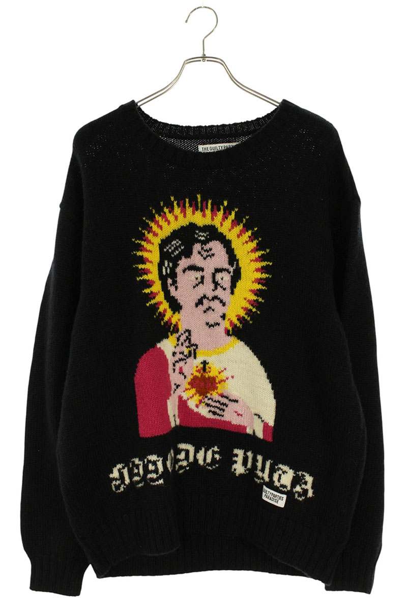 ワコマリア WACKO MARIA 大きさ:M  21AW 赤ちょうちんロ エスコバル クルーネックニット(黒いこと)【624062】【BS99】【メンズ】【中古】bb30#rinkan*A