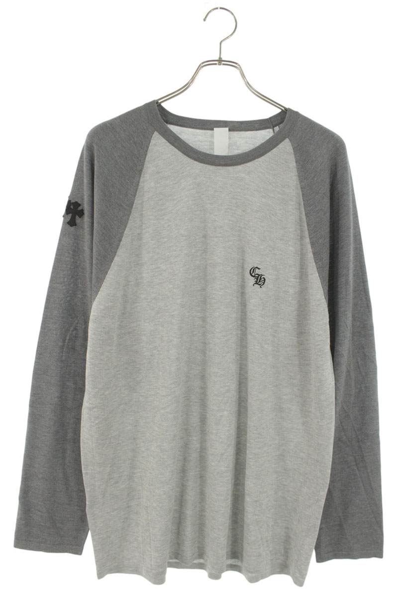 クロムハーツ Chrome Hearts 大きさ:XL  U MIXED EMOTIONS トリプルクロスパッチ付き添い人長袖カットソー(薄墨色×白いこと)【524062】【SJ02】【メンズ】【中古】bb339#rinkan*S