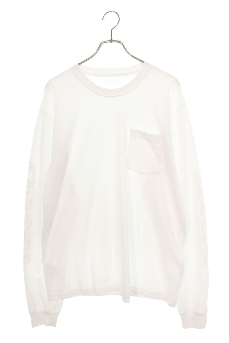 クロムハーツ Chrome Hearts 大いさ:XL  CH L S  1 ネックロゴプリント長袖カットソー(白いこと)【524062】【SS07】【メンズ】【中古】bb134#rinkan*S Tシャツ・カットソー-トップス