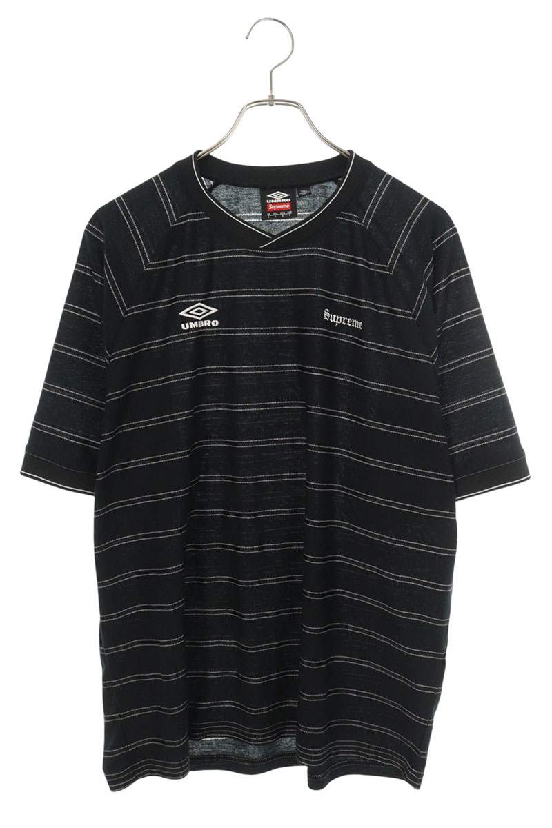 シュプリーム SUPREME サイズ:XL UMBRO Stripe Soccer Jersey アンブロストライプサッカーTシャツ(ブラック)【624062】【OM10】【メンズ】【中古】bb356#rinkan*B|RINKAN