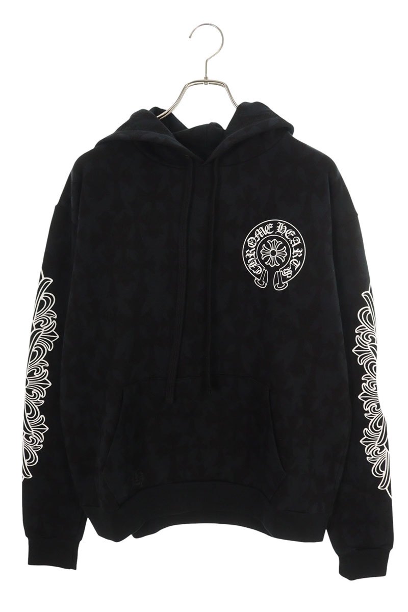 クロムハーツ Chrome Hearts 大いさ:S  SWTSHRT PLV セメタリークロス総柄袖フローラルプリントプルオーバーパーカー(黒いこと)【524062】【SJ02】【メンズ】【中古】bb134#rinkan*A