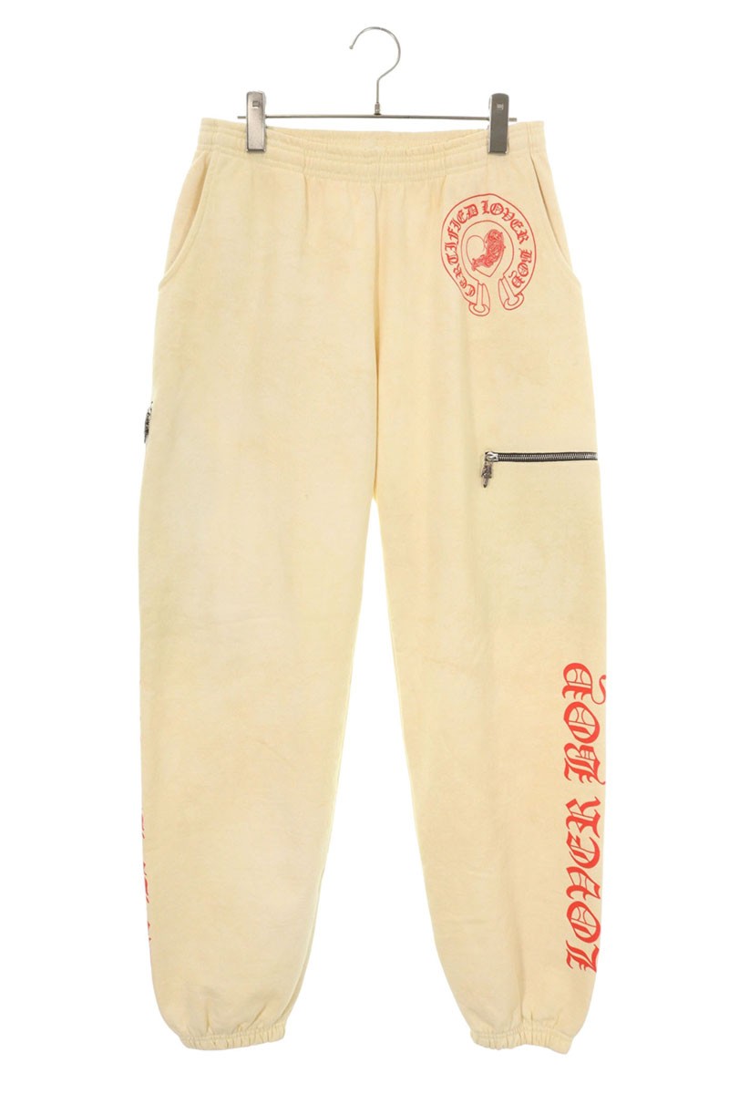 クロムハーツ Chrome Hearts 大きさ:M  CH DRAKE SWTPANTS ハートホースシューロゴスウェットロングパンツ(ベージュ×赤いこと×しろがね色)【524062】【SJ02】【メンズ】【中古】bb134#rinkan*S