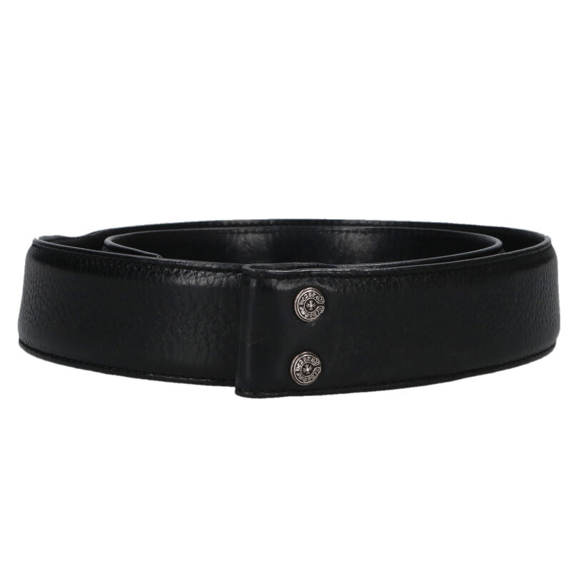 クロムハーツ Chrome Hearts　サイズ:32インチ 1.5 STRAP 1.5inchスクロールレーベルリベッツ レザーベルト(ブラック&times;シルバー)【524062】【SJ02】【小物】【中古】bb412#rinkan*B ｜RINKAN