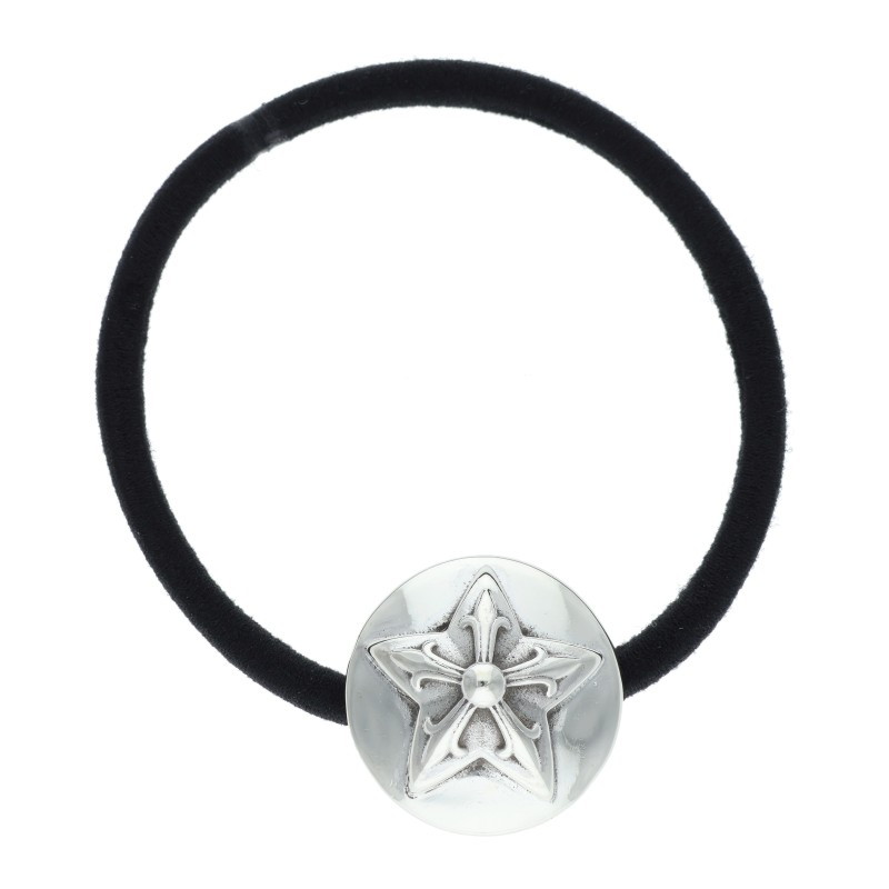 クロムハーツ Chrome Hearts   HAIRBAND スターボタンヘアゴム シルバーコンチョ(しろがね色×黒いこと 総掛け目19.35g)【105062】【os06】【小物】【中古】bb470#rinkan*B