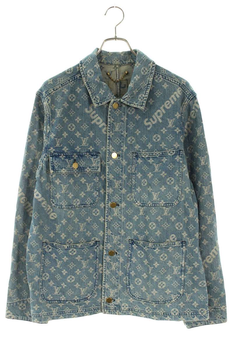 シュプリーム ルイヴィトン SUPREME LOUISVUITTON ×ルイヴィトン LOUISVUITTON サイズ:46 17AW LV Jacquard Denim Chore Coat モノグラムジャガードデニムジャケット(インディゴ)【624062】【SB01】【メンズ】【中古】bb450#rinkan*S |RINKAN