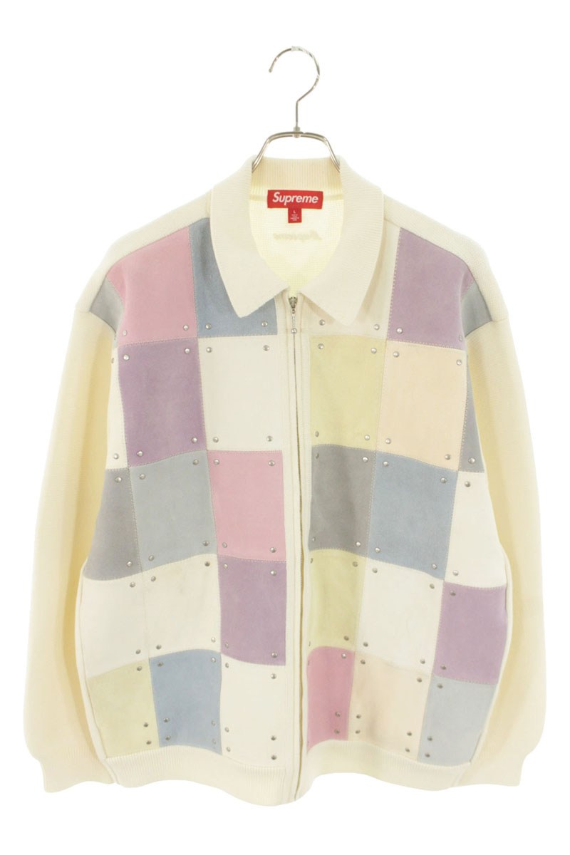 シュプリーム SUPREME 大いさ:L  25AW  Studded Suede Zip Up Cardigan スタッズスウェードジップアップカーディガン(白いこと×マルチ色合い)【624062】【SB01】【メンズ】【中古】bb455#rinkan*B