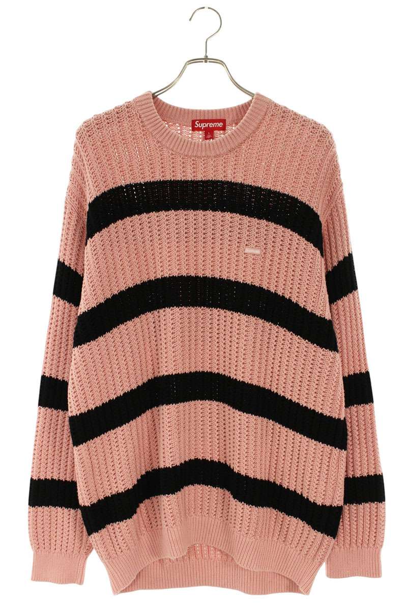 シュプリーム SUPREME 大きさ:L  25SS  Loose Gauge Stripe Small Box Sweater ルーズゲージストライプスモールボックスニット(サクラ色×黒いこと)【624062】【BS99】【メンズ】【中古】bb212#rinkan*B