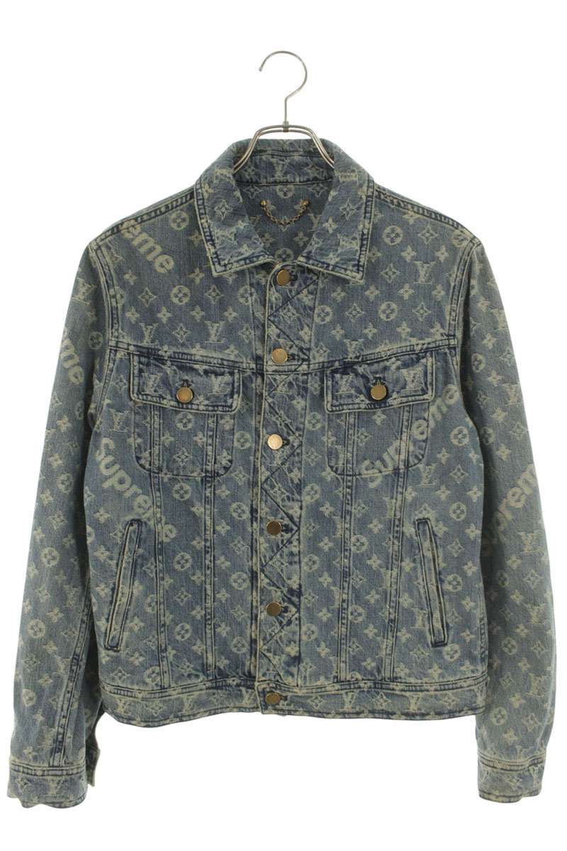 シュプリーム ルイヴィトン SUPREME LOUISVUITTON 大きさ:44  17AW  LV Jacquard Denim Trucker Jacket モノグラムジャガードトラッカーデニムジャケット(インディゴ)【824062】【OM10】【メンズ】【中古】bb18#rinkan*B