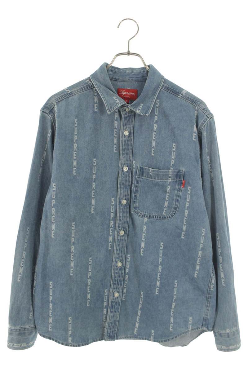 シュプリーム SUPREME 大きさ:S  20AW  Logo Stripe Jacquard Denim Shirt ロゴストライプジャガードデニム長袖プルオーバー(インディゴ)【105062】【BS99】【メンズ】【中古】bb30#rinkan*B