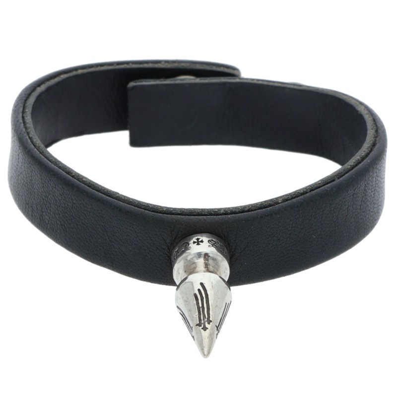 クロムハーツ Chrome Hearts  スパイクレザーブレスレット(黒いこと×しろがね色 総掛け目18.99g)【824062】【SS07】【小物】【中古】bb18#rinkan*B