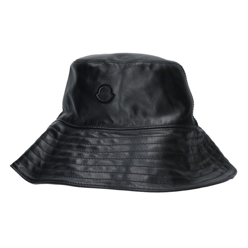 モンク線路 MONCLER ×エドワードエニンフル 大きさ:L  BUCKET HAT レザーバケットハット(黒いこと)【106062】【BS99】【小物】【中古】bb187#rinkan*B