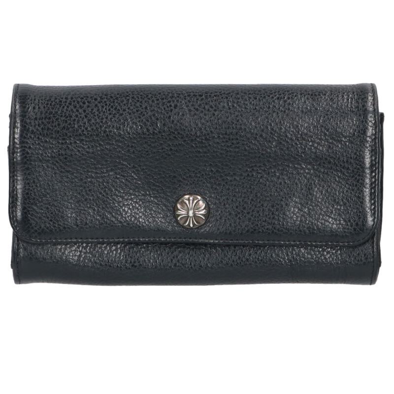 クロムハーツ Chrome Hearts　 JUDY ジュディ クロスボタンレザーウォレット財布(ブラック&times;シルバー)【824062】【OS06】【小物】【中古】bb30#rinkan*B ｜RINKAN