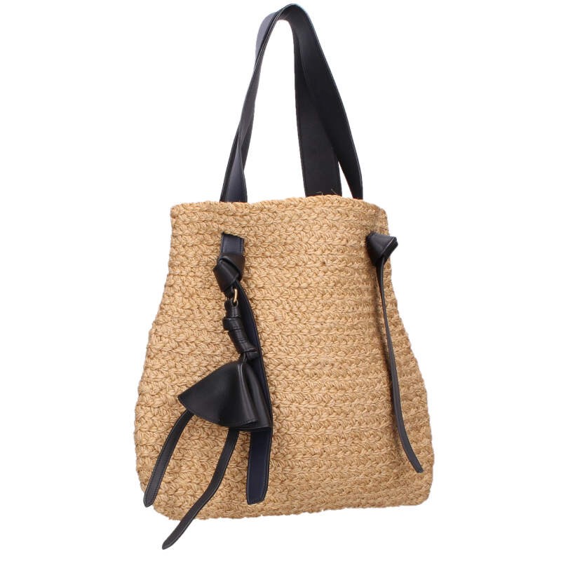 セリーヌ CELINE  レザーストラップラフィアトートバッグ(ベージュ×黒いこと)【106062】【BS99】【小物】【中古】bb51#rinkan*B