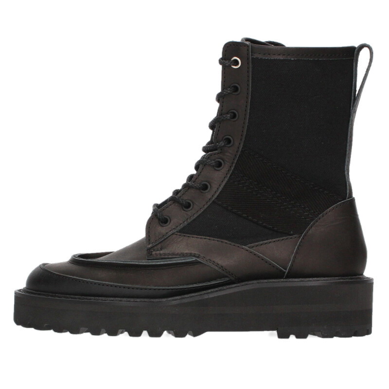 ワイズ Y's　サイズ:5 COTTON DUCK LEATHER COMBINATION MILITARY BOOTS YS-E03-890 レザーコンバットミリタリーブーツ(ブラック)【015062】【BS99】【レディース】【小物】【中古】bb33#rinkan*S｜RINKAN