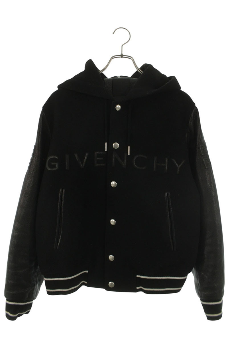 ジバンシィ GIVENCHY サイズ:48  BM00XX6Y16 袖レザーフード付きバーシティブルゾン(ブラック)【105062】【BS99】【メンズ】【中古】bb205#rinkan*B