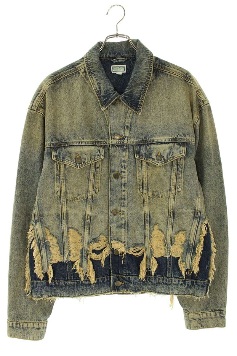 ゲス GUESS 大きさ:L  M4BN50 クラッシュレイヤードデニムジャケット(インディゴ)【305062】【BS99】【メンズ】【中古】bb78#rinkan*B