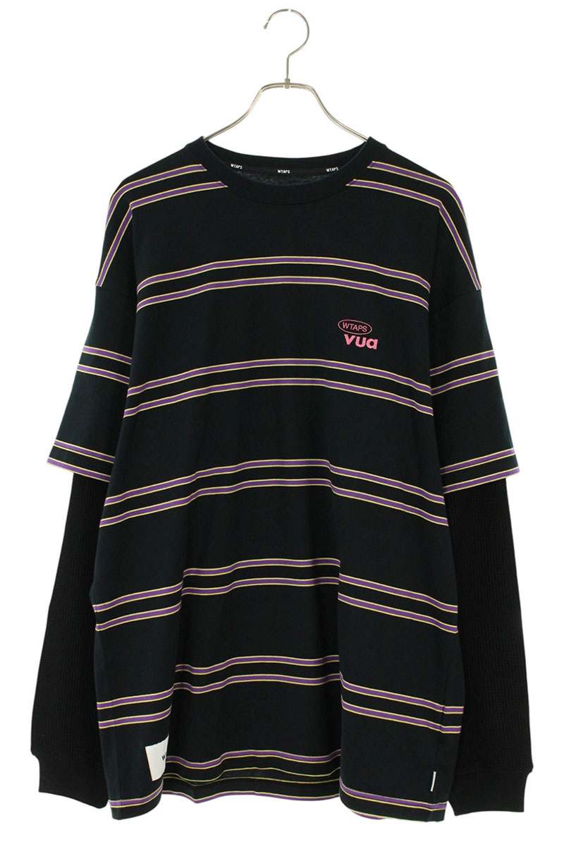 ダブルタップス WTAPS 大きさ:3  25SS  252ATDT-CSM20 レイヤードボーダー長袖カットソー(黒いこと×パープル)【605062】【BS99】【メンズ】【中古】bb455#rinkan*S