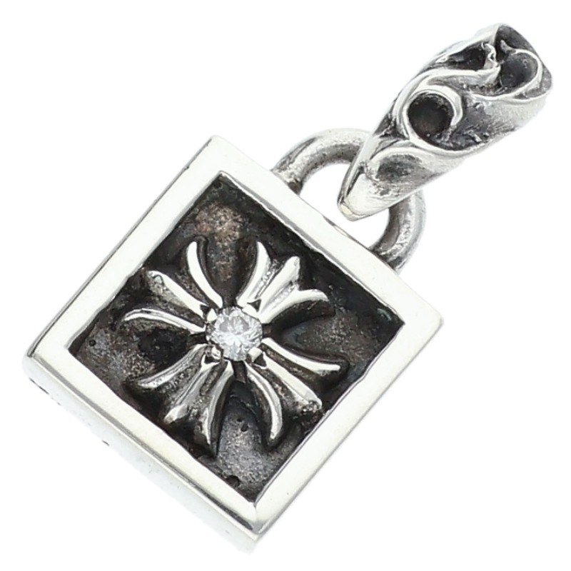 クロムハーツ Chrome Hearts   FRAMED CH PLUS 1DIA フレームドCHつけ加える 1金剛石 引きつける しろがね色首飾りとっ始め(しろがね色×せつ然たる 4.61g)【105062】【SS07】【小物】【中古】bb76#rinkan*B