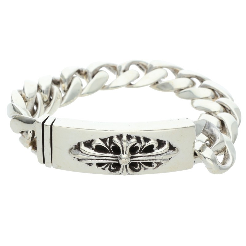 クロムハーツ Chrome Hearts 大いさ:13LINK  ID FLORAL CRS フローラルクロスID古典派音楽 しろがね色腕輪(しろがね色 116.28g)【605062】【GZ11】【小物】【中古】bb411#rinkan*B
