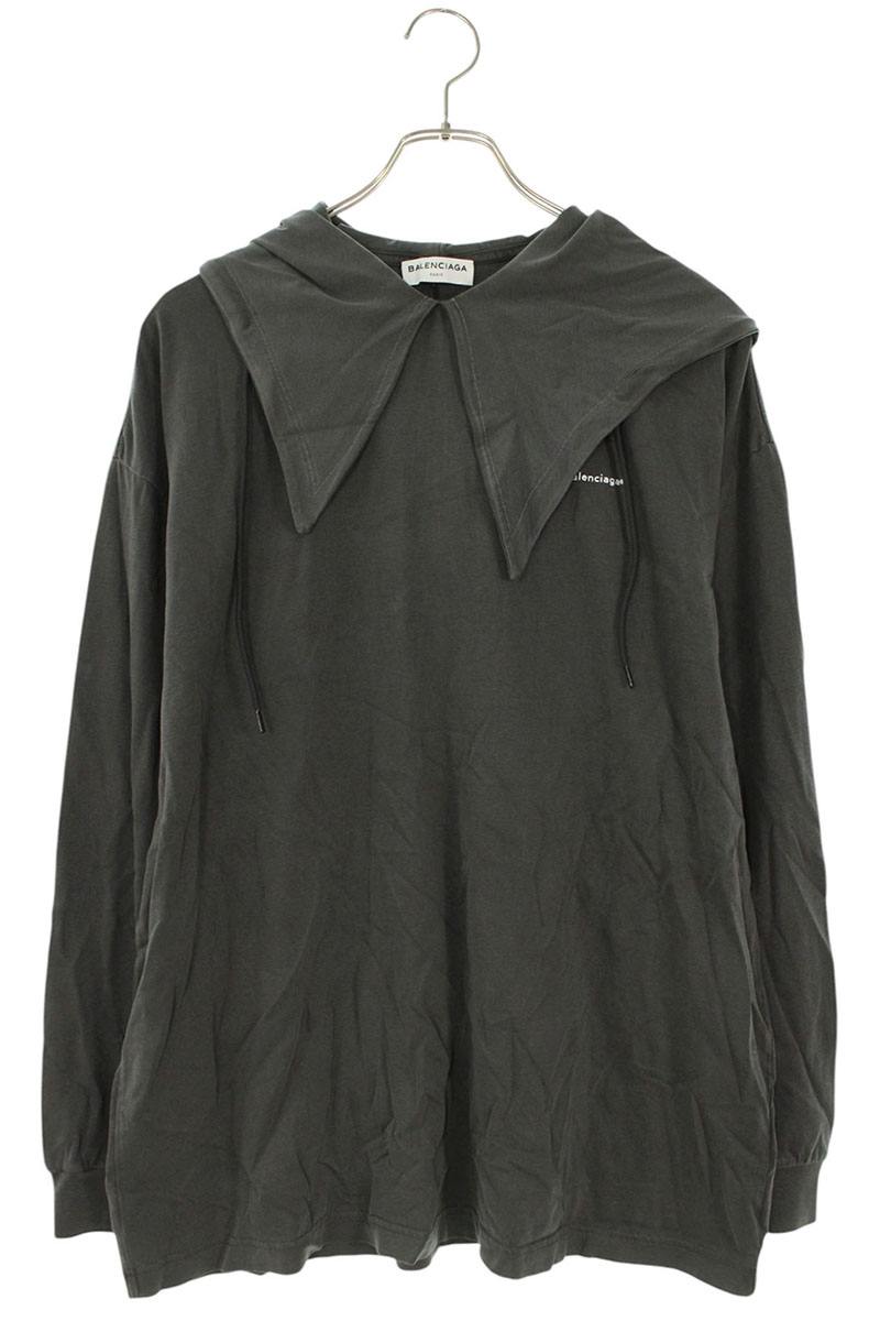 バレンシアガ BALENCIAGA サイズ:S 17AW 480037 TUK18 シワ加工ロゴ襟付きパーカー(グレー)【305062】【BS99】【レディース】【中古】bb78#rinkan*B|RINKAN